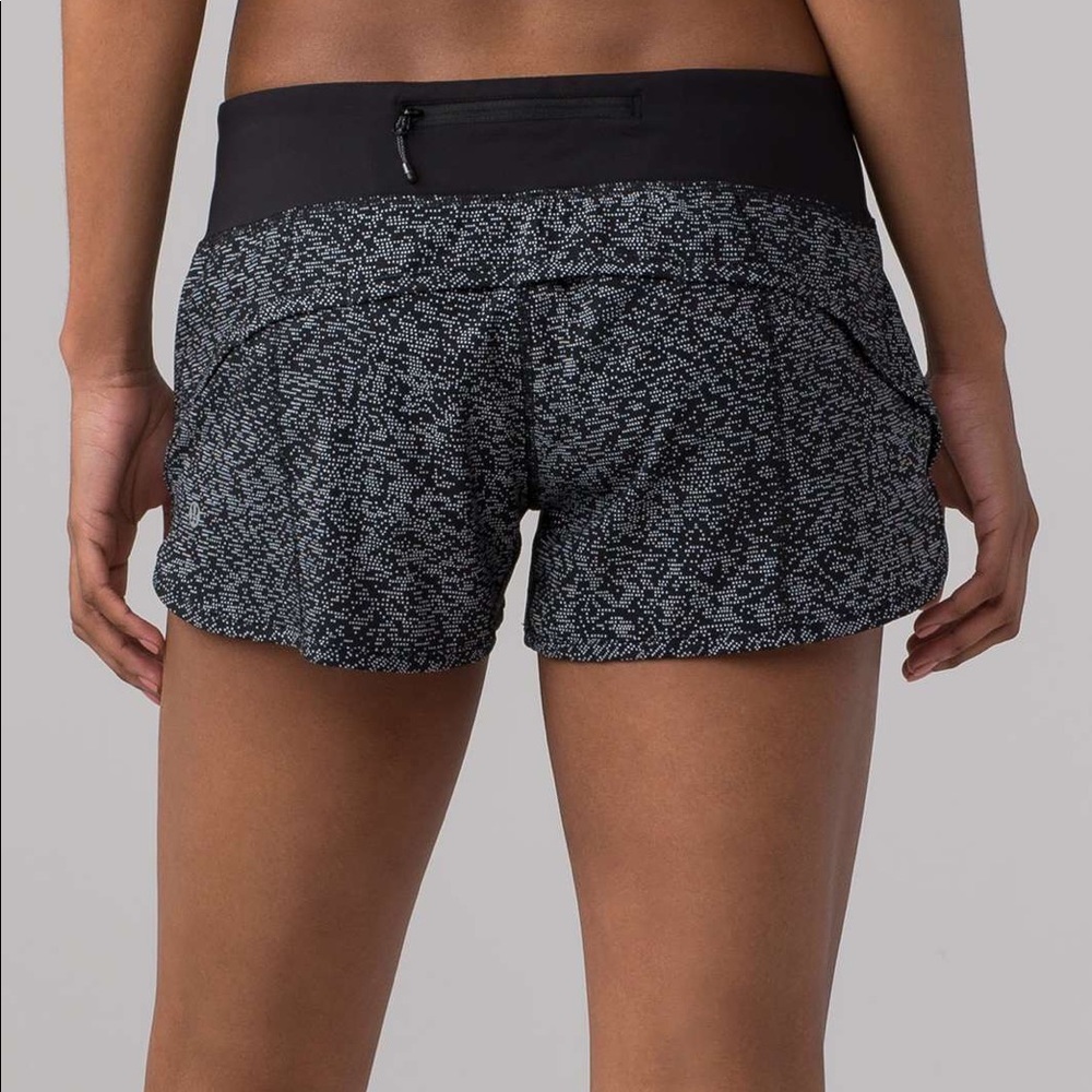 lululemon running shorts, black pair & purple pair